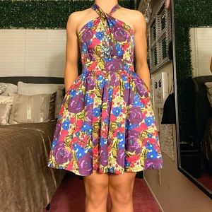 Floral Halter A-Line Dress